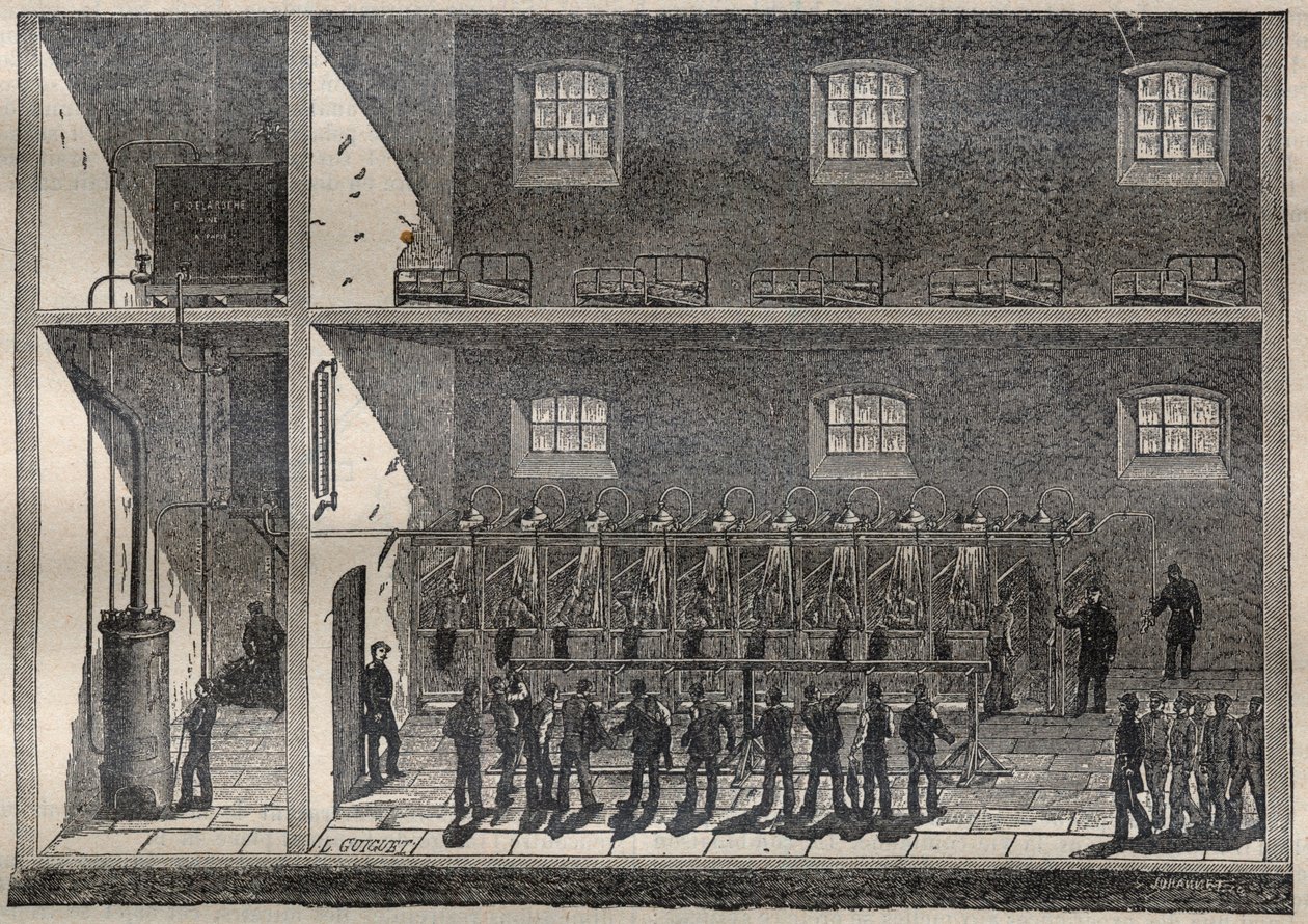 Les douches dans les prisons: les bains par aspersion à Fontevraud - Gravure dans « La Science française » - French School