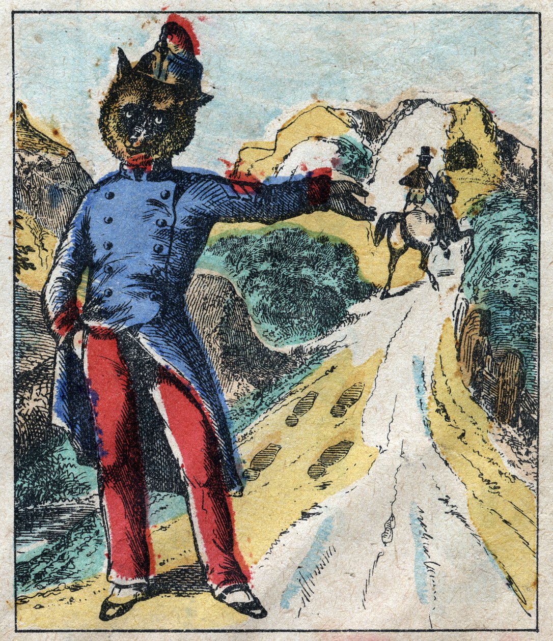 Le lion malade et le renard. Fables de Jean de La Fontaine (1621-95). Imagerie d