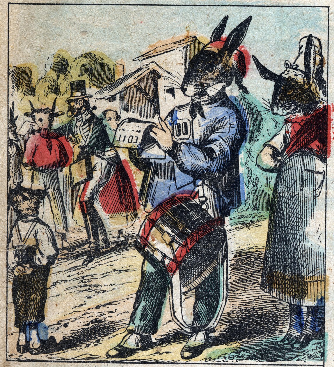 Le lion malade et le renard. Fables de Jean de La Fontaine (1621-95). Imagerie d