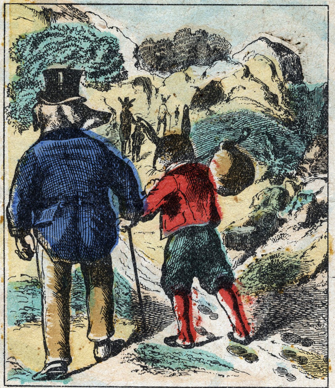 Le lion malade et le renard. Fables de Jean de La Fontaine (1621-95). Imagerie d