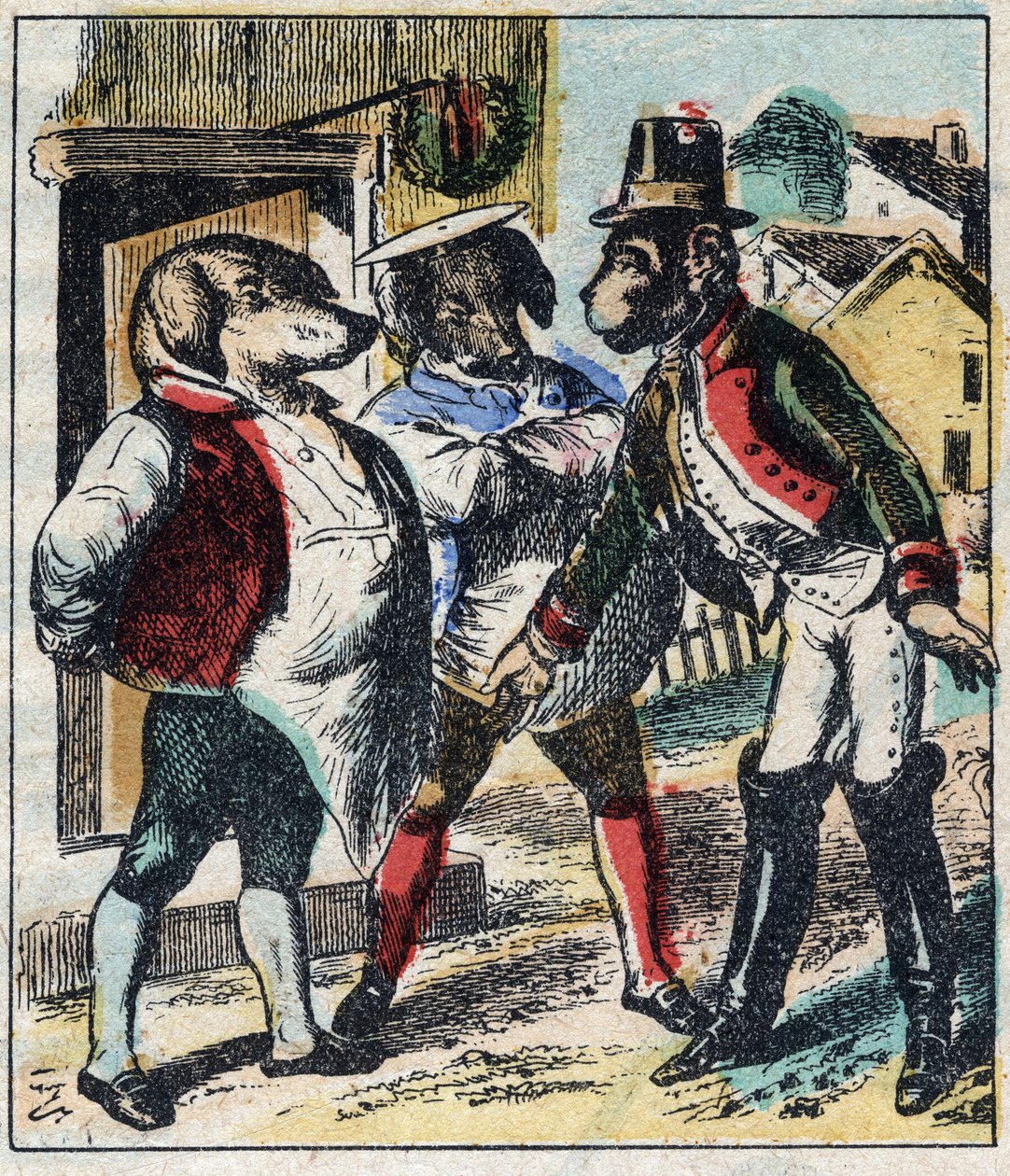 Le lion malade et le renard. Fables de Jean de La Fontaine (1621-95). Imagerie d