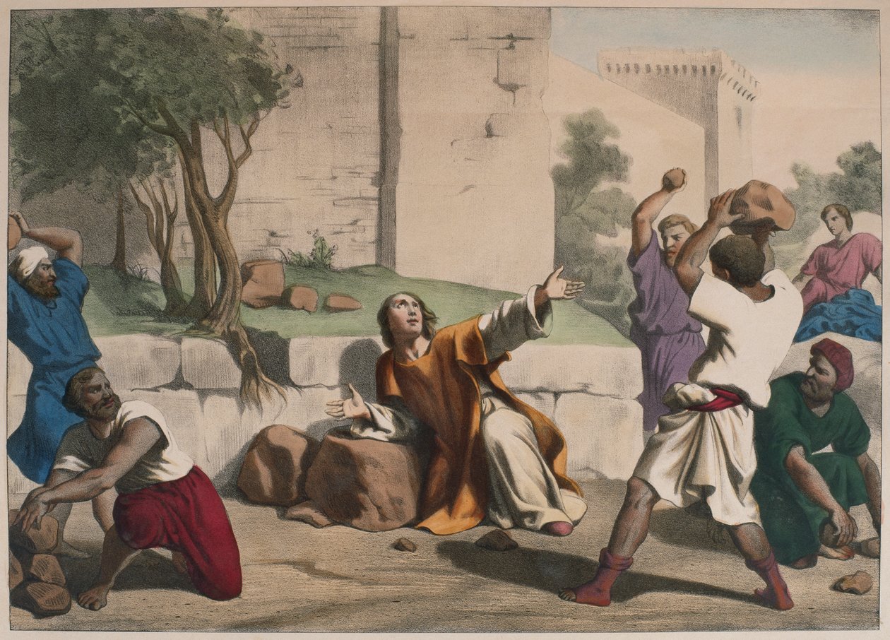 La lapidation de Saint Étienne, illustration du catéchisme L