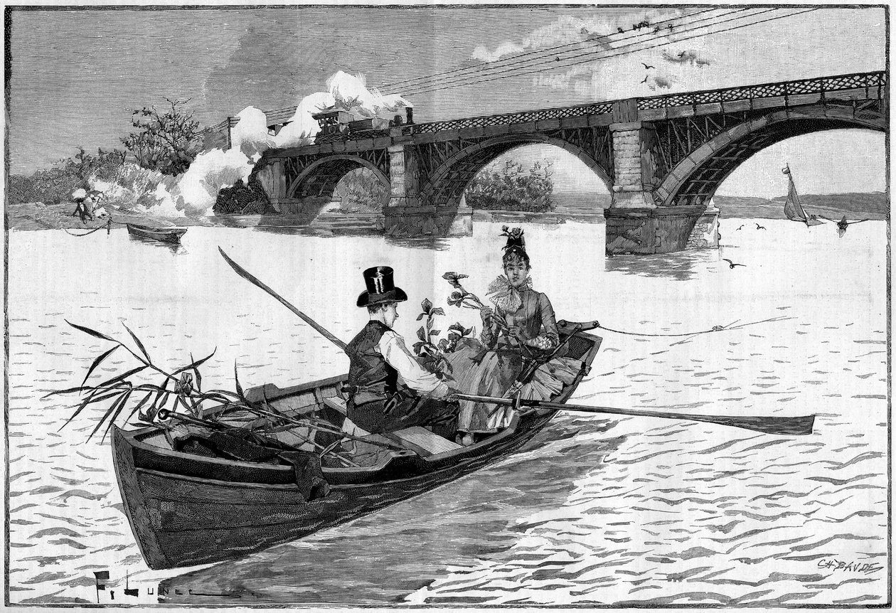 Les environs de Paris, un dimanche à Argenteuil en 1887. - French School