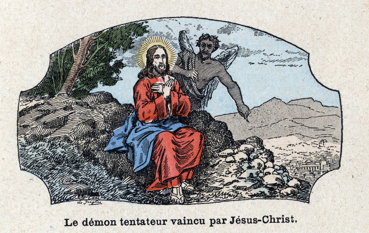 Le démon tentateur vaincu par Jésus-Christ. Jésus-Christ conduit dans le désert par l