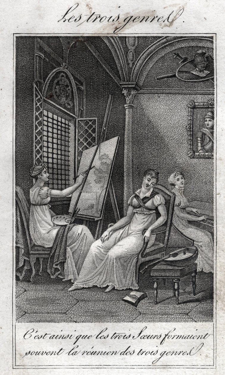 Les trois genres. Femme peintre, musicienne et lectrice - French School