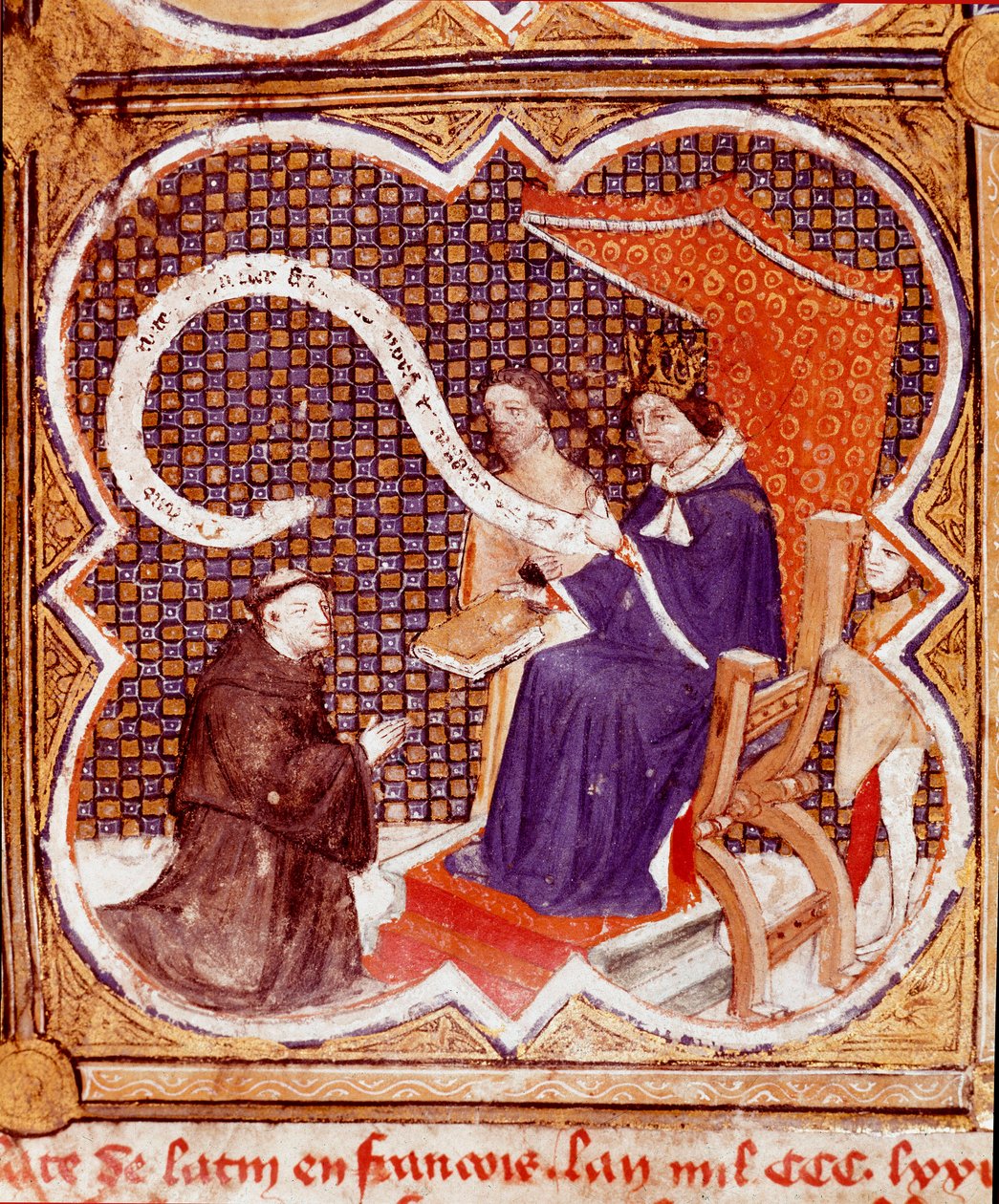 Le traducteur offre son livre au roi Charles V (1338-1380) Miniature tirée de 