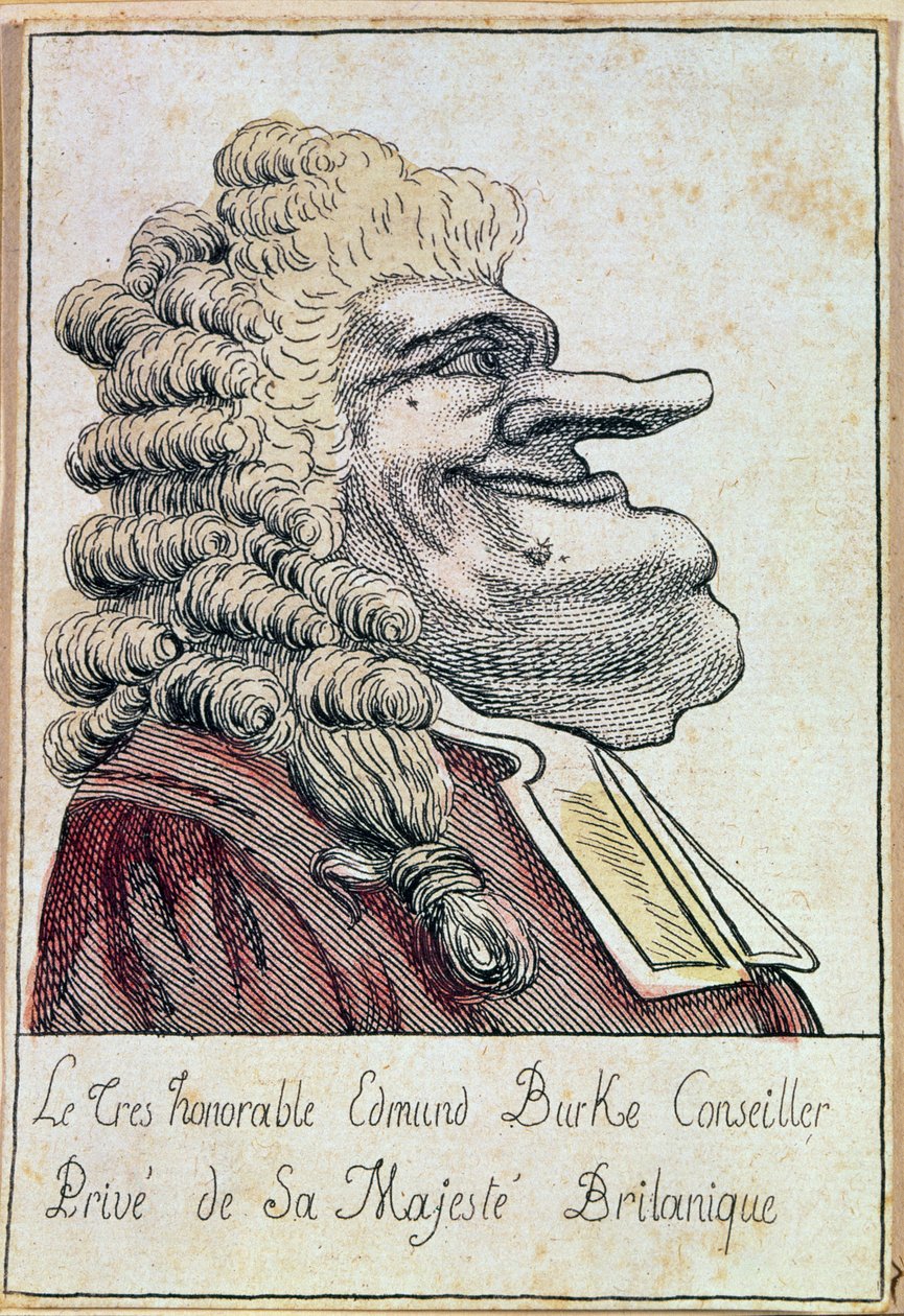 Le très honorable Edmund Burke, conseiller privé de Sa Majesté, le roi britannique, caricature française, vers 1790 - French School