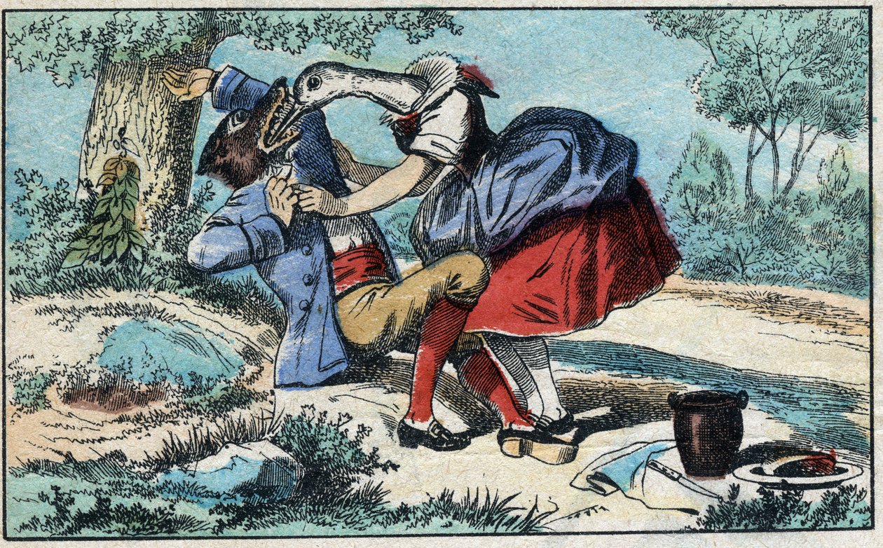 Le loup et la cigogne. Fables de Jean de La Fontaine (1621-95). Imagerie d