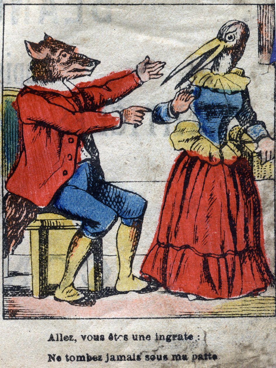 Le loup et la cigogne. Fables de Jean de La Fontaine (1621-95). Imagerie d