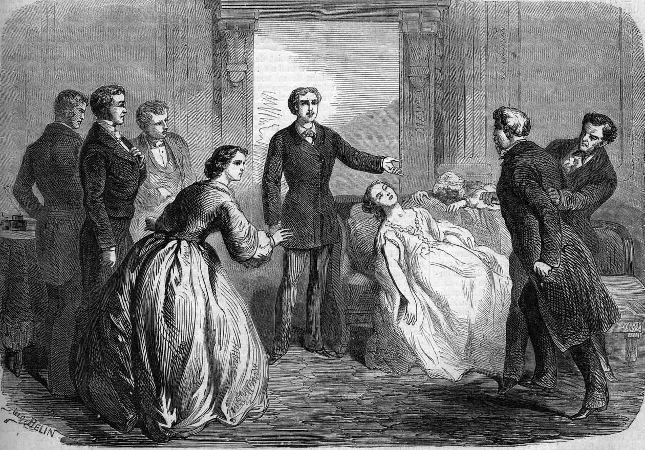 Représentation théâtrale de « La Marâtre » (5e acte, dernière scène) par Honoré de Balzac (1799-1850). Paris, Théâtre du Vaudeville - French School