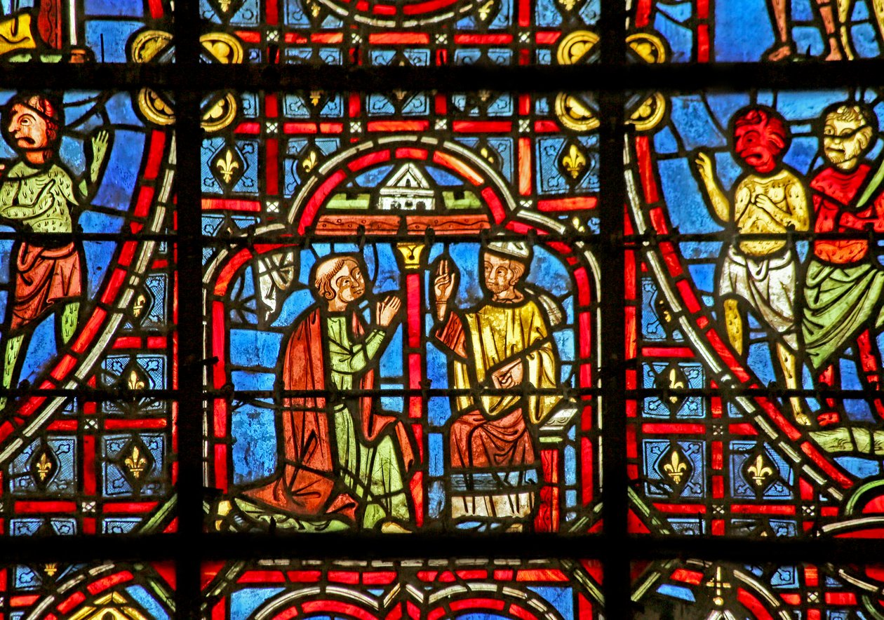 Théophile se confesse à son évêque - les démons regardent alarmés - French School