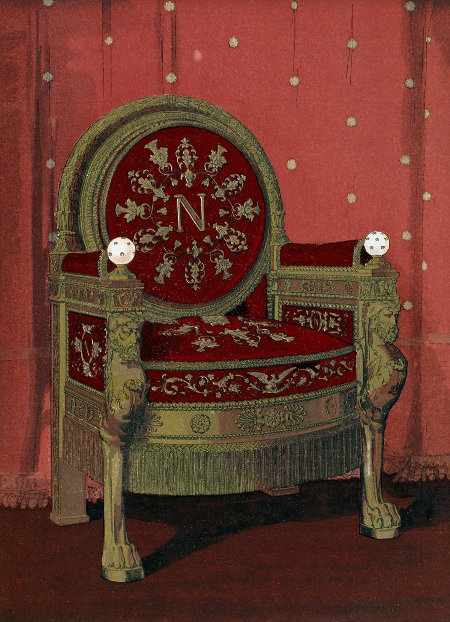 Trône de Napoléon Ier Bonaparte (1769-1821) Palais de Fontainebleau, illustration du Dictionnaire de l