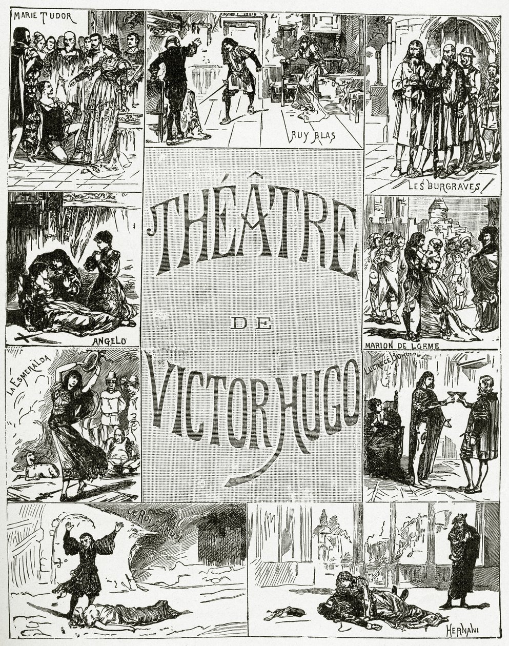 Théâtre de Victor Hugo, 19e siècle (gravure en noir et blanc) - French School