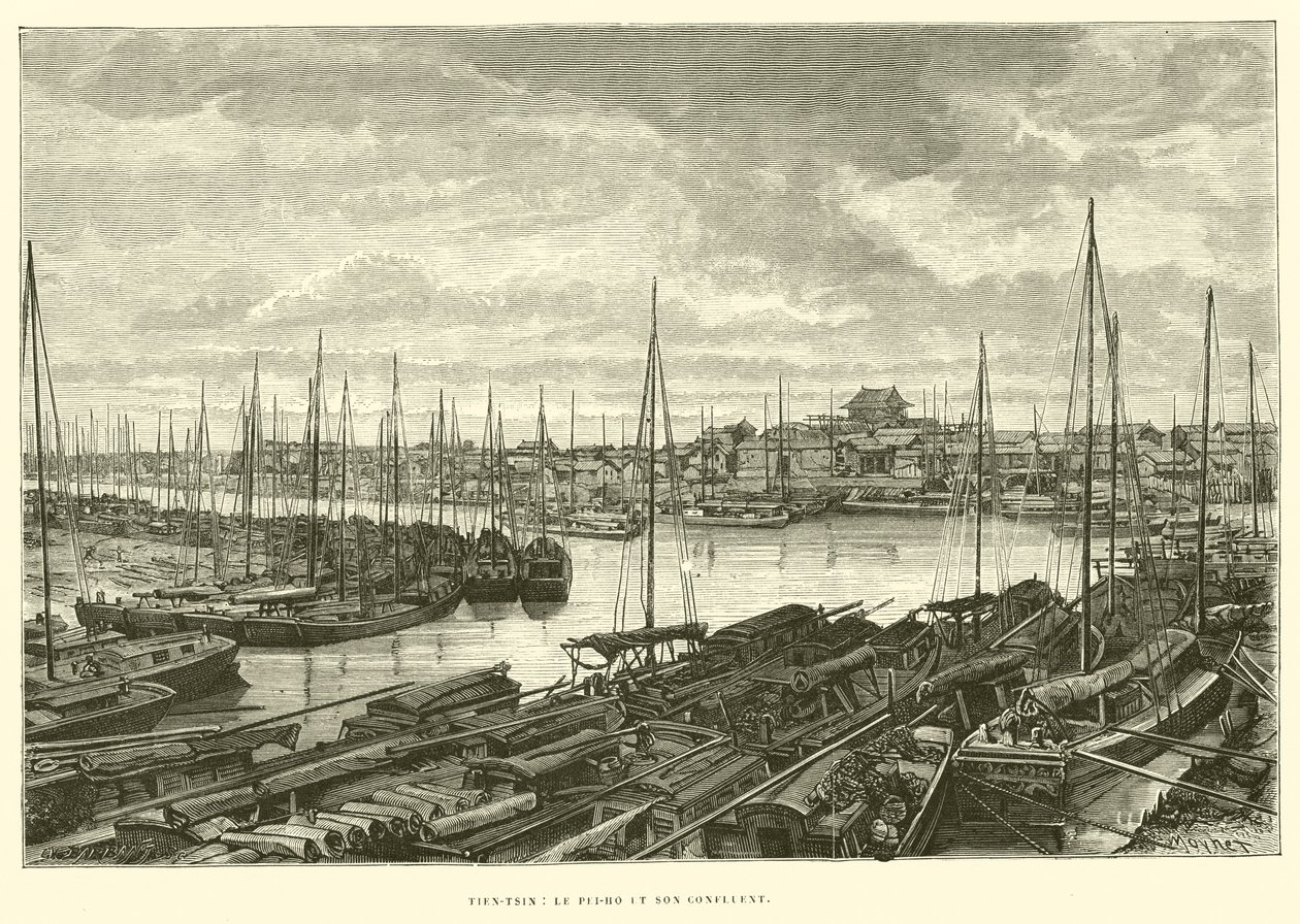 Tien-Tsin, le Pei-Ho et Son Confluent (engraving) - French School