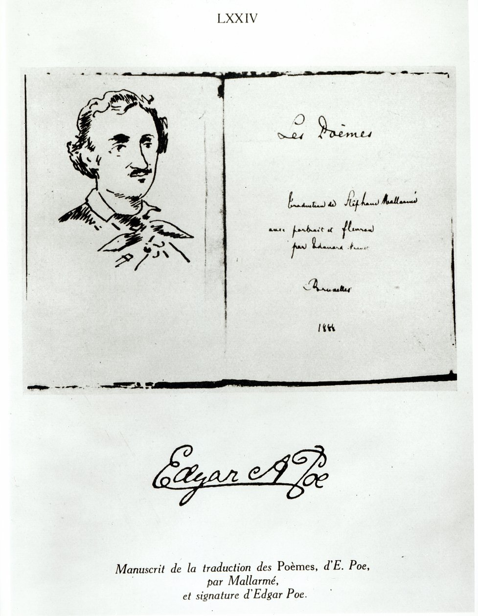 Page de titre de Les Poèmes par Edgar Allan Poe (1809-49) traduit par Stéphane Mallarmé (1842-98) avec un portrait de l