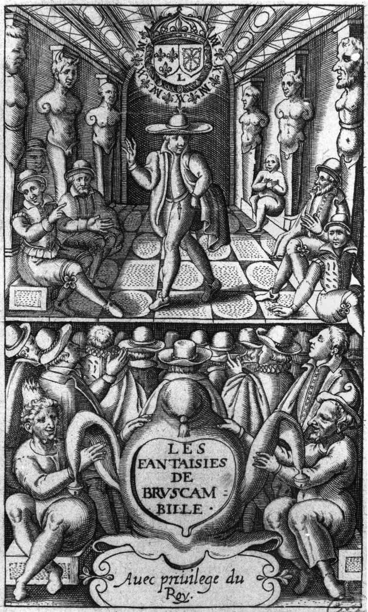 Page de titre de Les Fantaisies de Bruscambille, publié en 1615 - French School