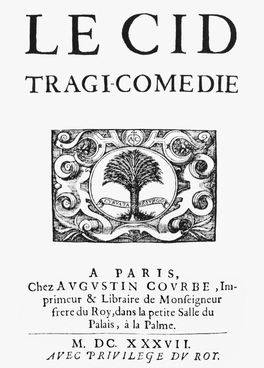 Page de titre de Le Cid (1637) par Pierre Corneille (1606-84) publié en 1637 - French School