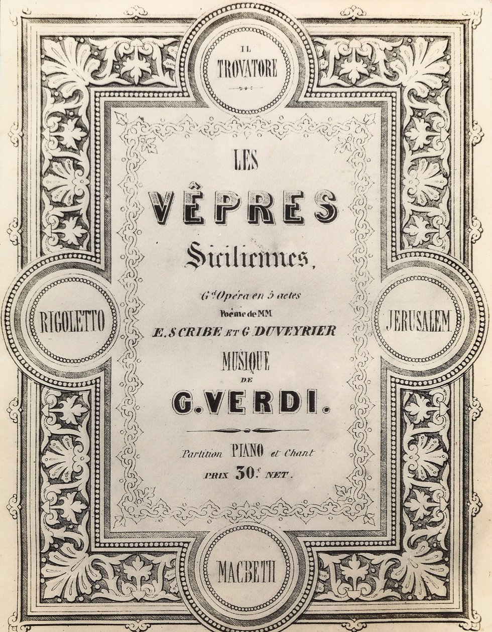 Page de titre de la partition I Vespri Siciliani - French School