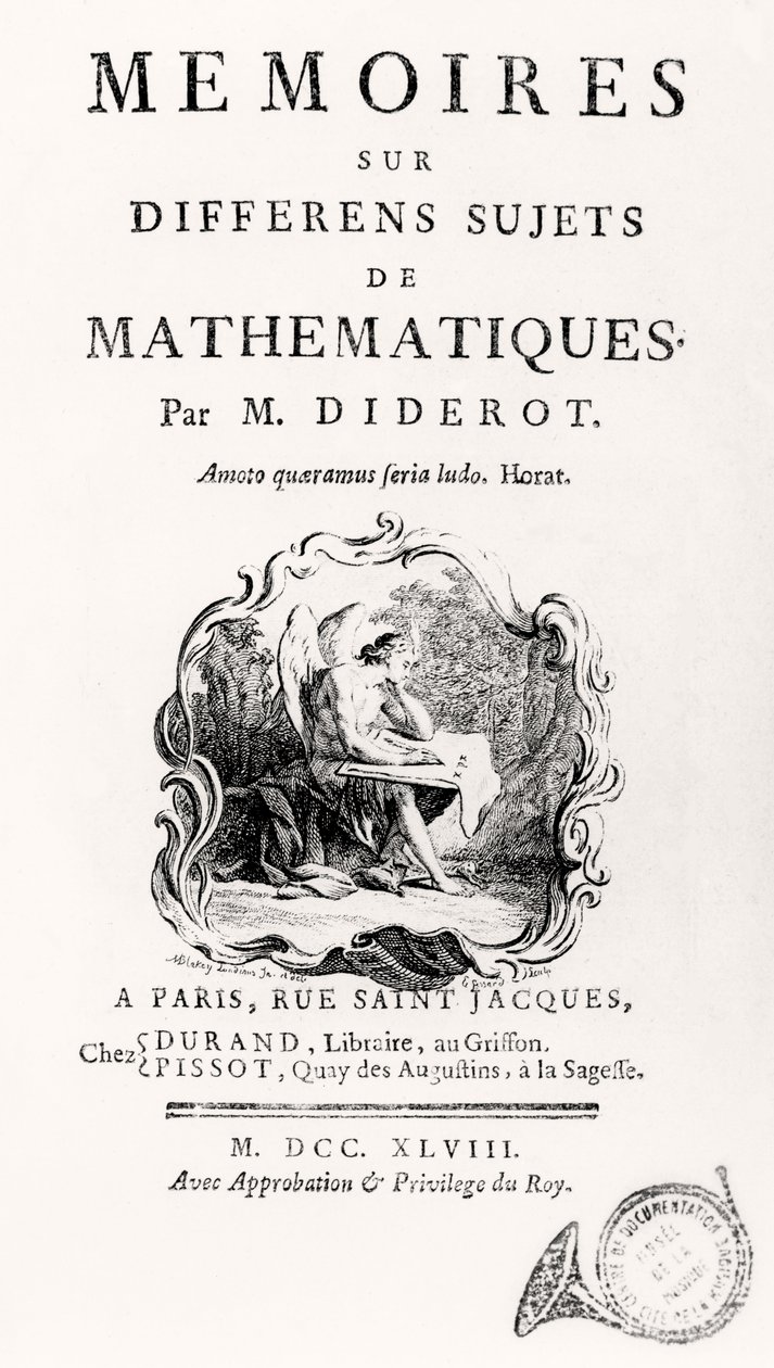 Page de titre de "Mémoires sur différents sujets de mathématiques", 1748 - French School