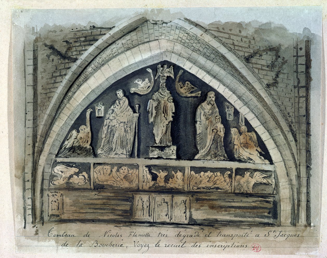 Tombe de Nicolas Flamel (vers 1330-1418) au Cimetière des Innocents - French School