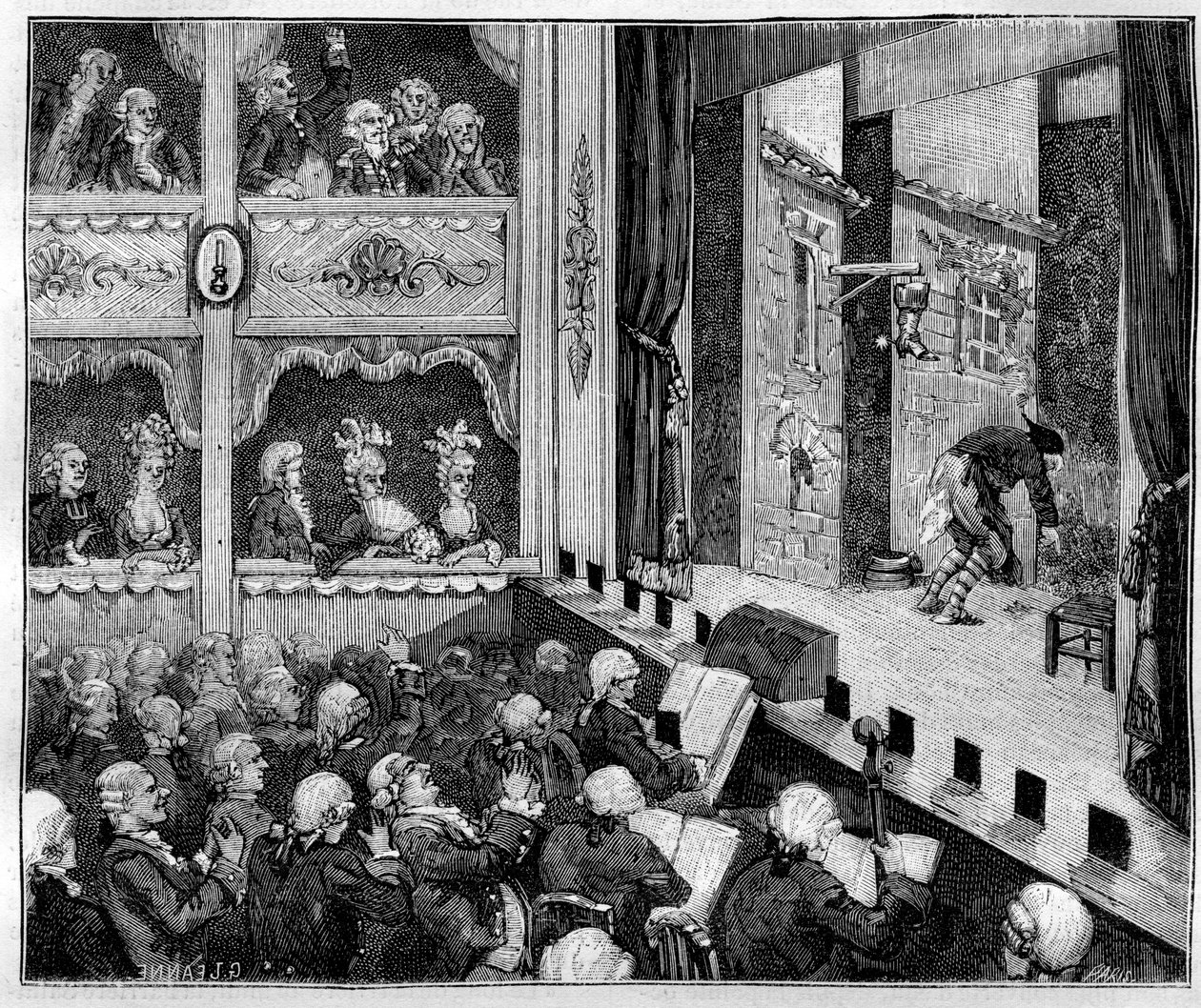 Toussaint-Gaspard Taconet, acteur comique (1730-1774) dans un spectacle de Jean-Baptiste Nicolet (1728-1796) - illustration dans « Paris à travers les siècles » par Kennouillac - French School