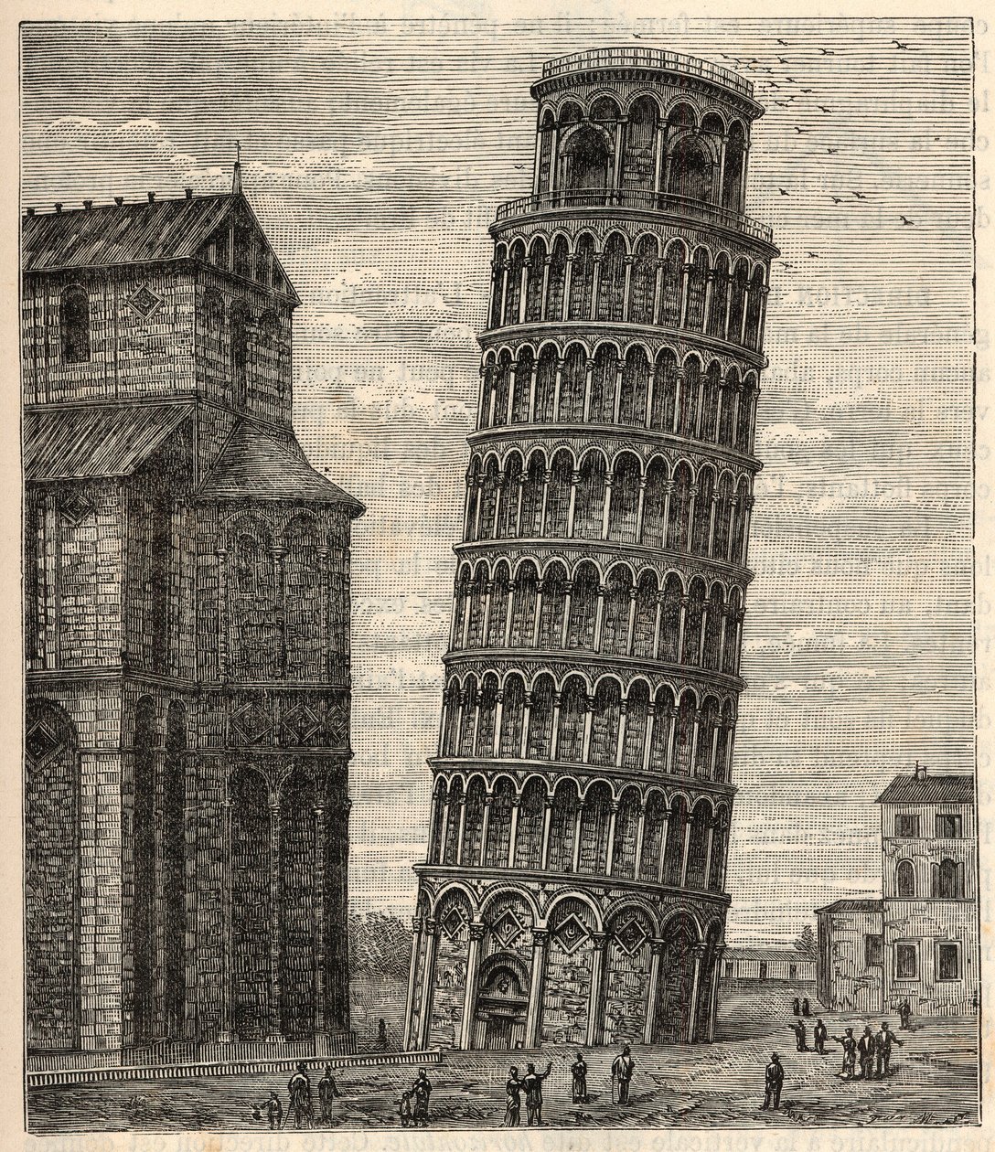Tour de Pise - Torre di Pisa - Tour de Pise - Gravure dans « Sciences à la portée de tous - Physique et chimie populaires » par Alexis Clerc - Fin XIXe siècle - Collection privée - French School