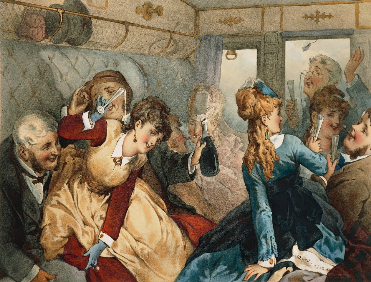 Train de plaisir, illustration pour La Maison Tellier, par Guy de Maupassant - French School
