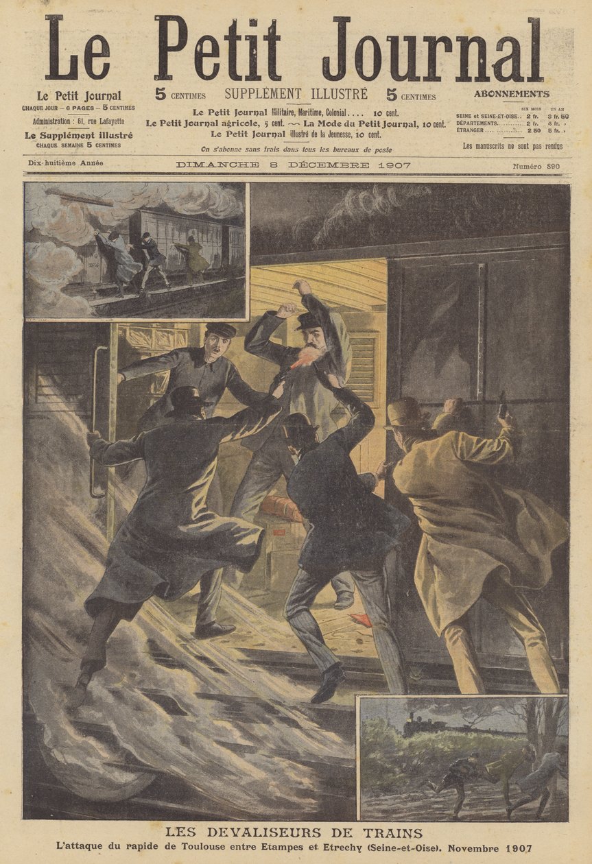 Voleurs de train (lithographie couleur) - French School
