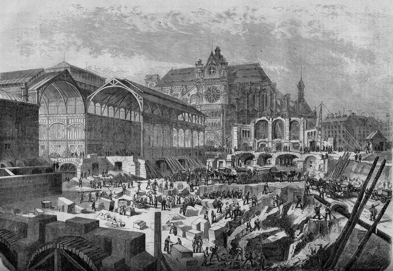 Transformations de Paris sous le Second Empire, Paris haussmannien : vue du nouveau pavillon des Halles centrales - French School