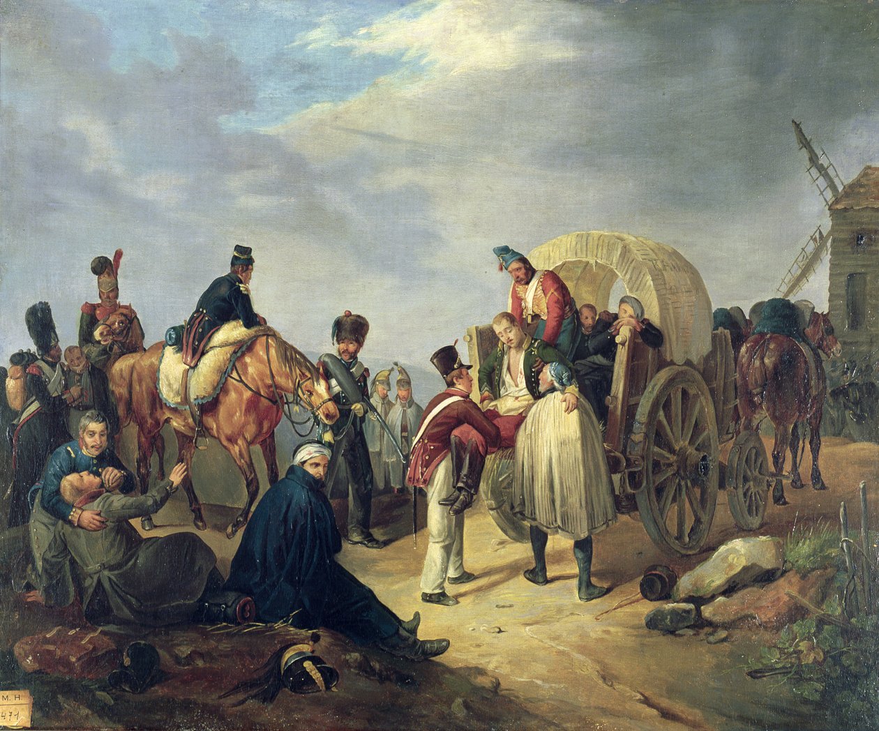 Transport de soldats blessés pendant les guerres napoléoniennes - French School