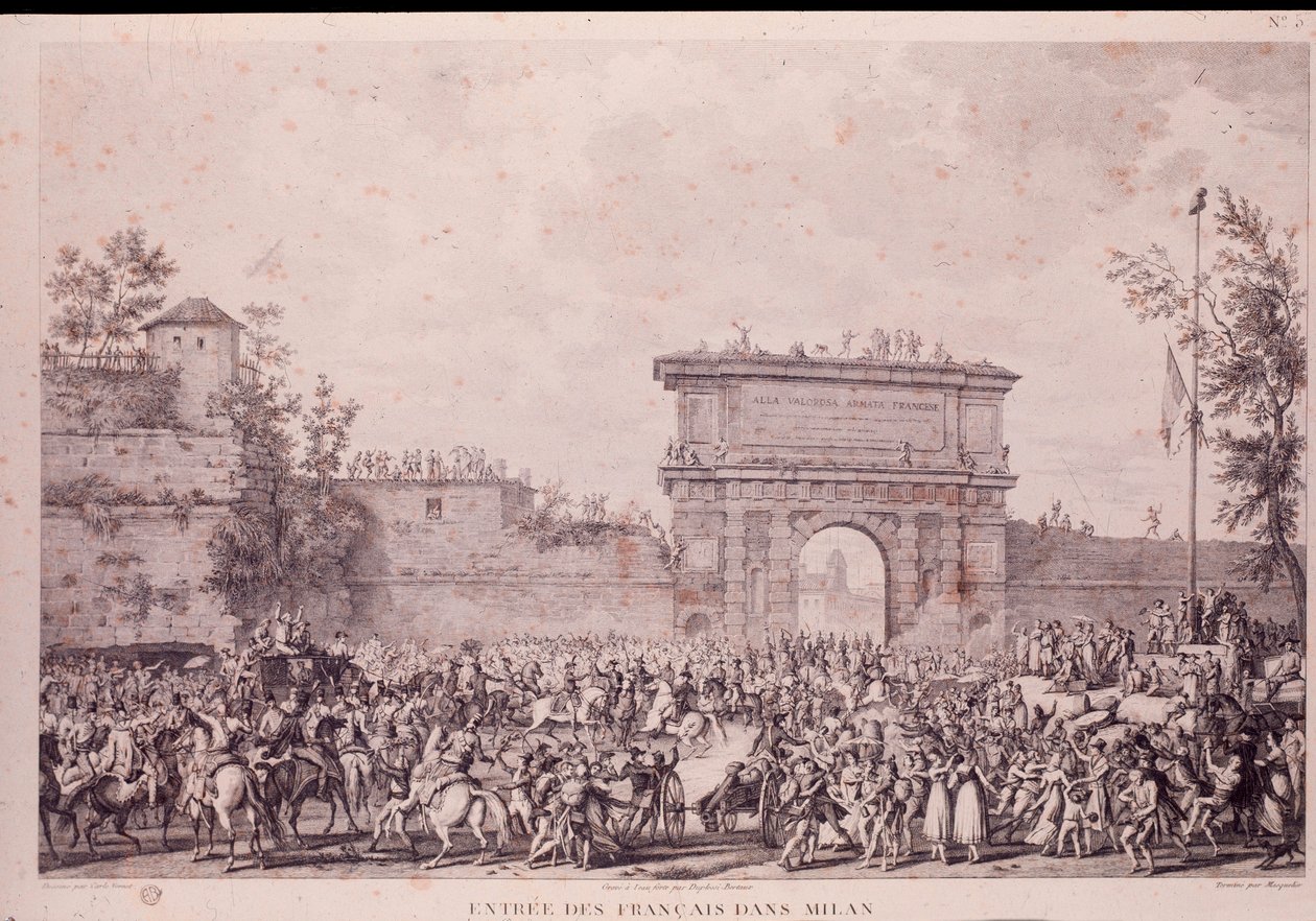 Entrée triomphale des troupes françaises sous Napoléon Bonaparte à Milan, le 15 mai - French School