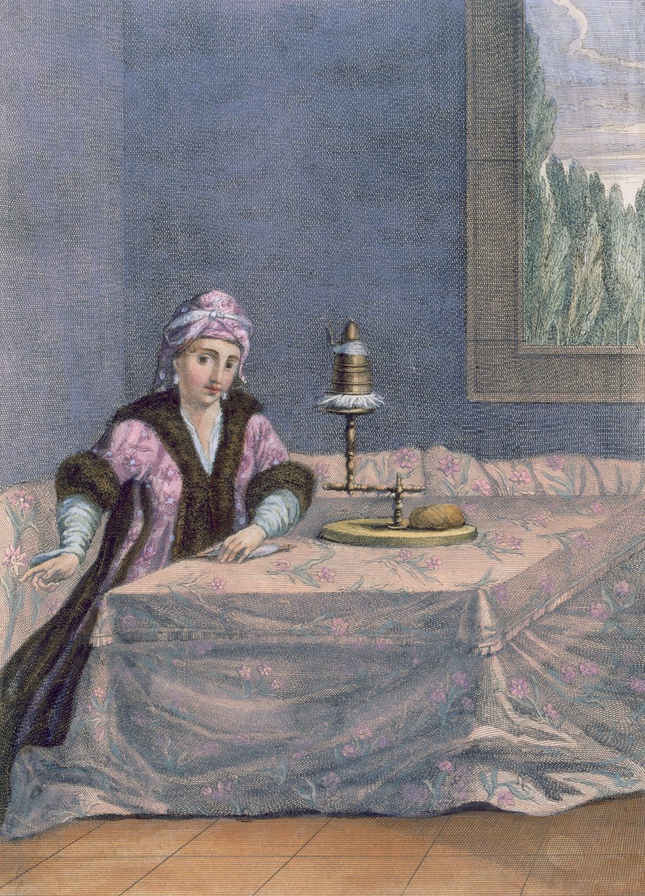 Femme turque filant du fil, vers 1708 - French School