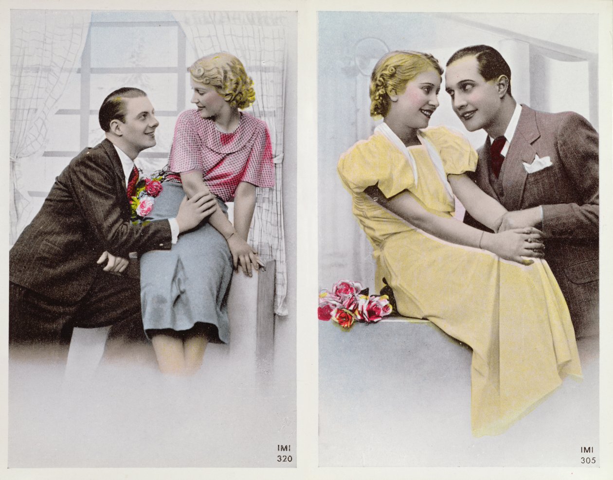 Deux couples heureux, début du XXe siècle (lithographie en couleur) - French School