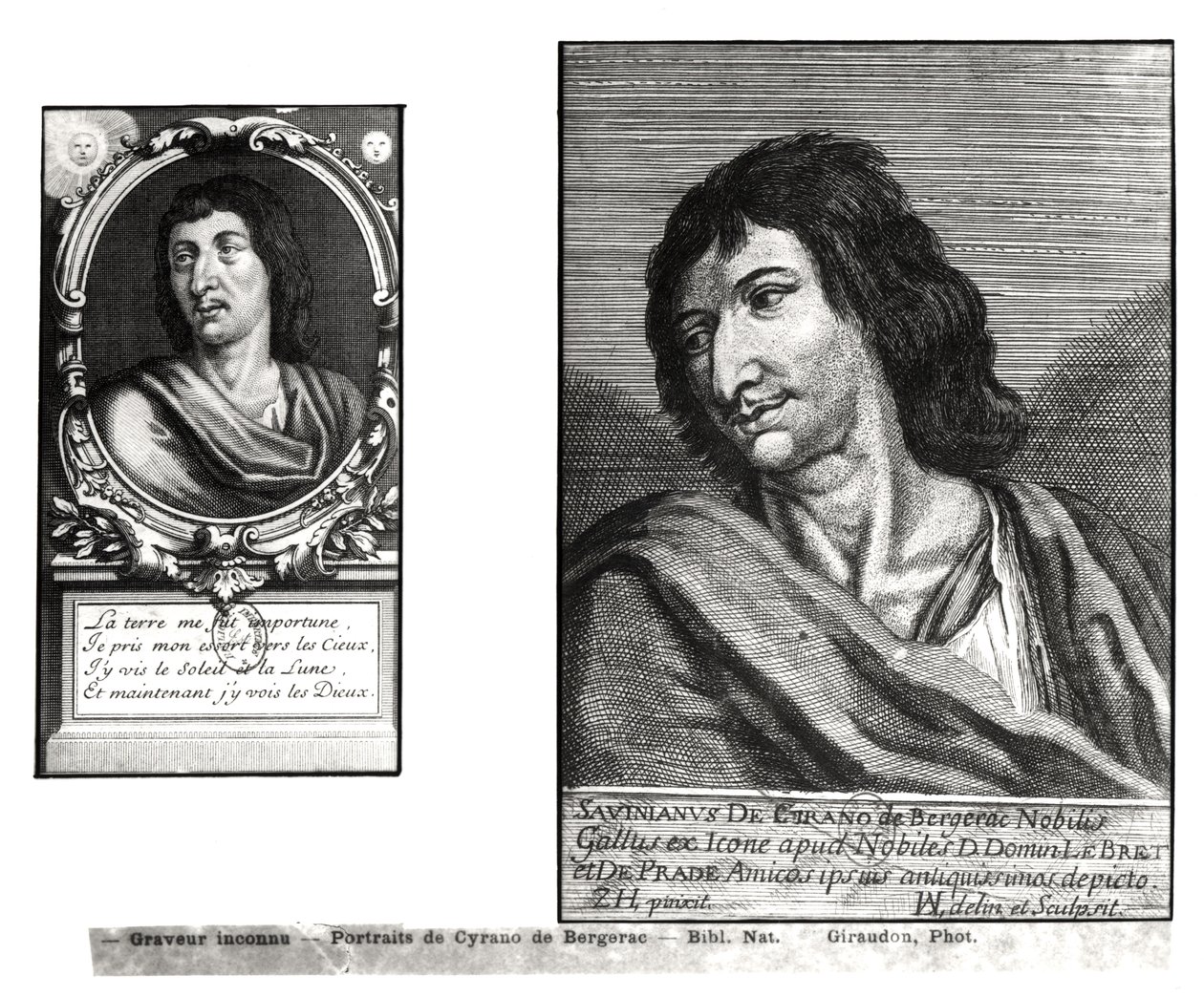 Deux portraits de Savinien Cyrano de Bergerac (1619-55), à droite d