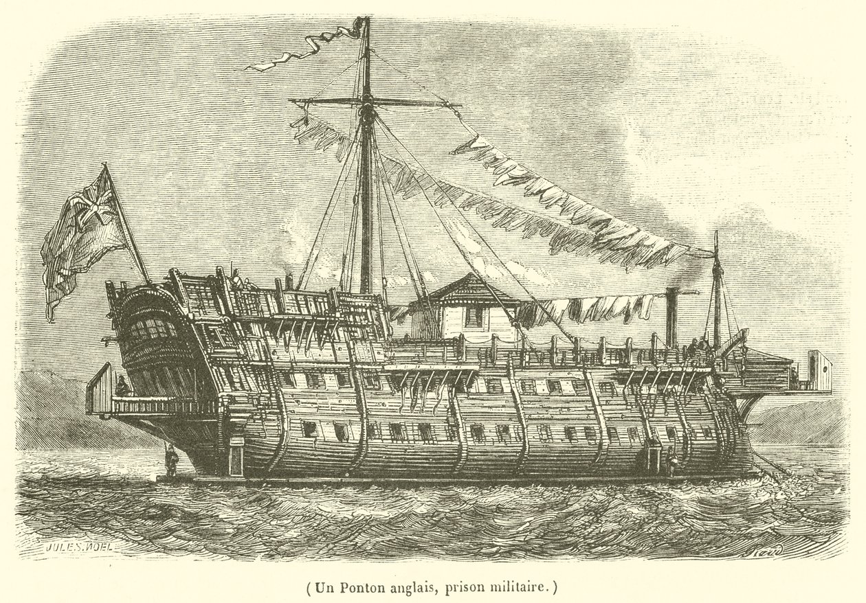 Un Ponton anglais, prison militaire (engraving) - French School