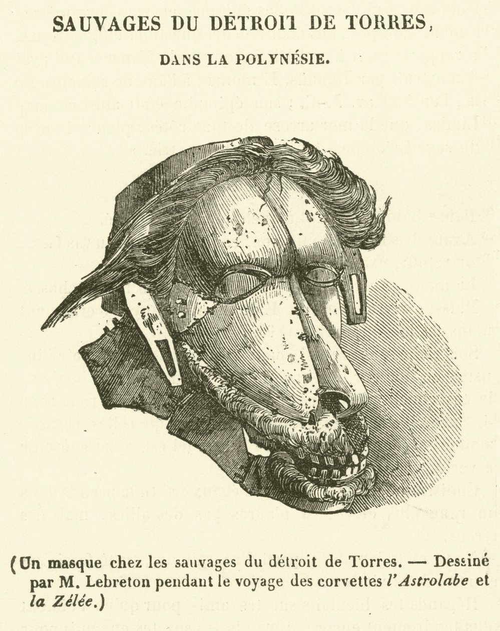 Un masque chez les sauvages du detroit de Torres (engraving) - French School