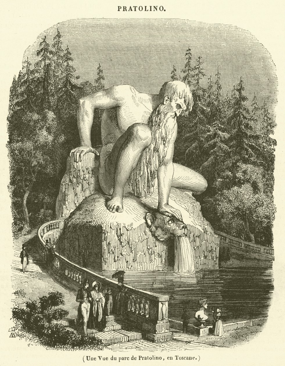 Une Vue du parc de Pratolino, en Toscane (engraving) - French School