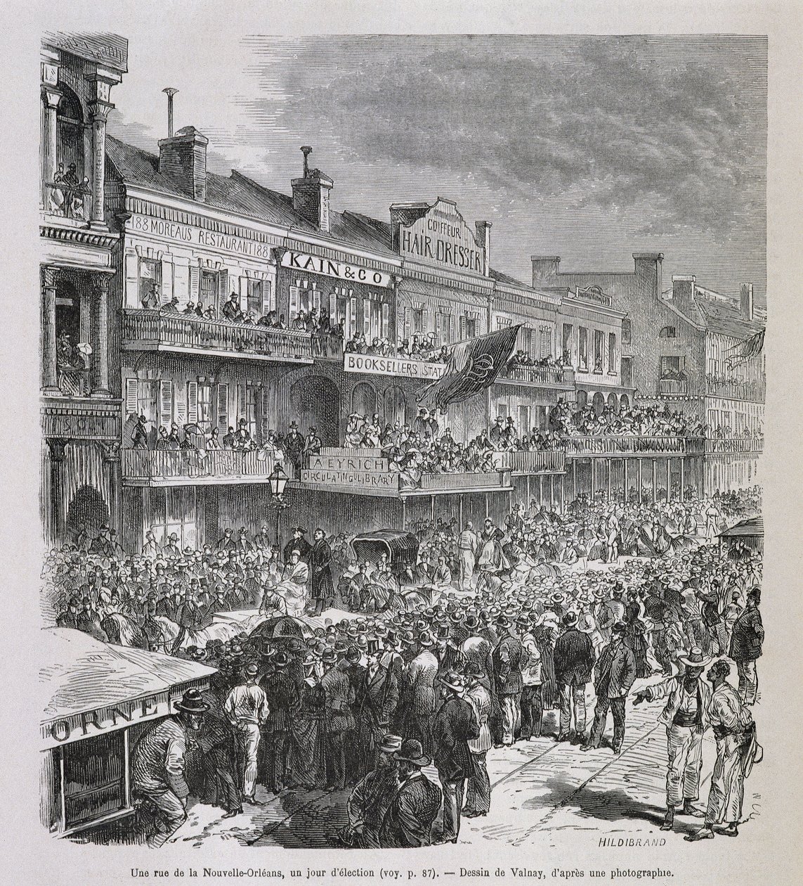 Une rue de la Nouvelle-Orléans le jour des élections 1875 - French School