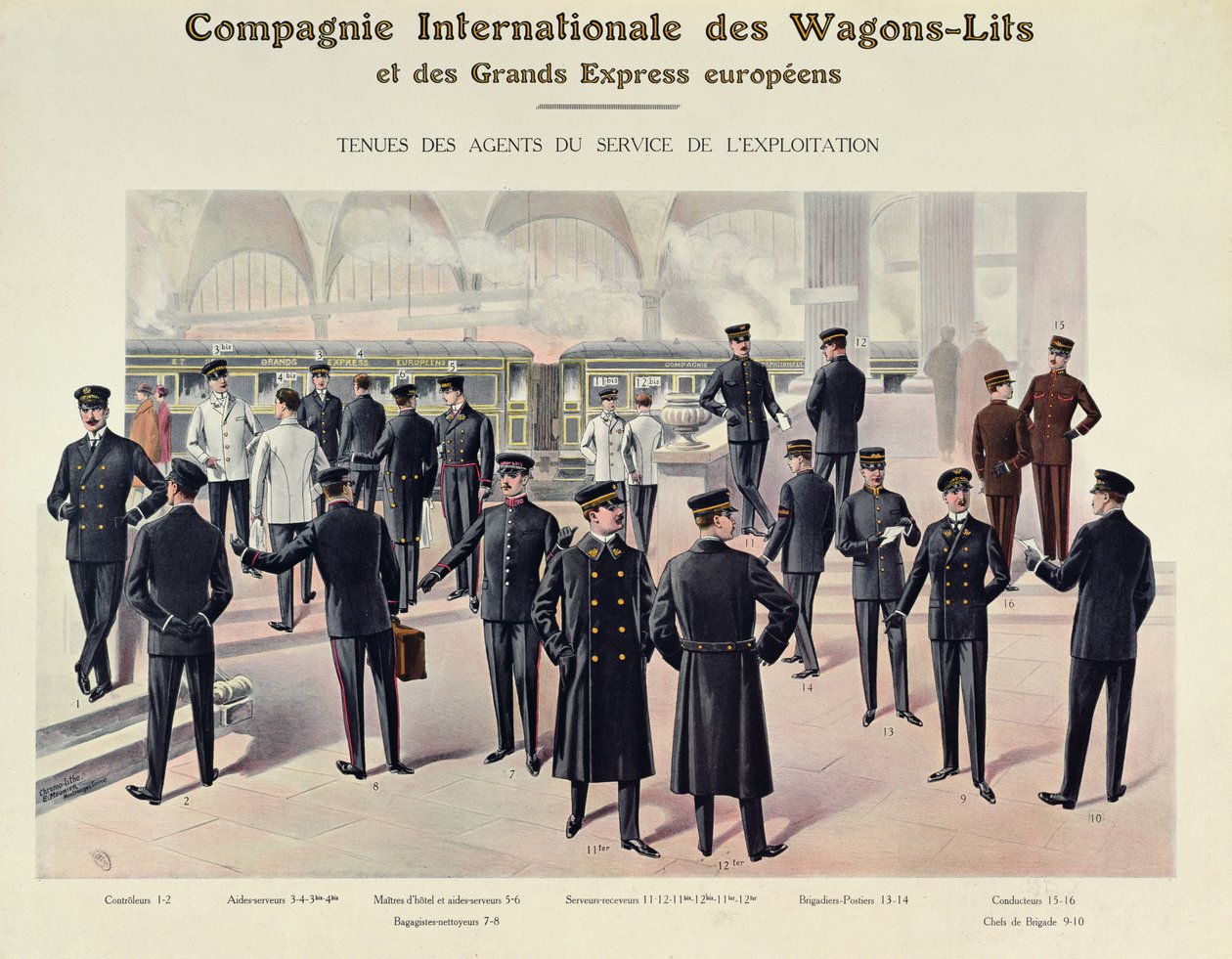 Uniformes pour les employés de la Compagnie des Wagons-Lits, vers 1910 - French School