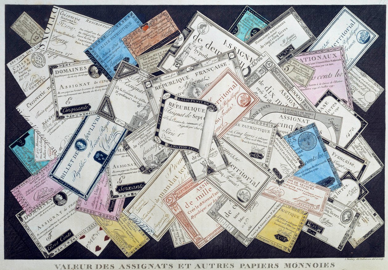 Valeur des assignats et autres monnaies papier pendant la Révolution française. 18ème siècle. Musée Carnavalet, Paris - French School