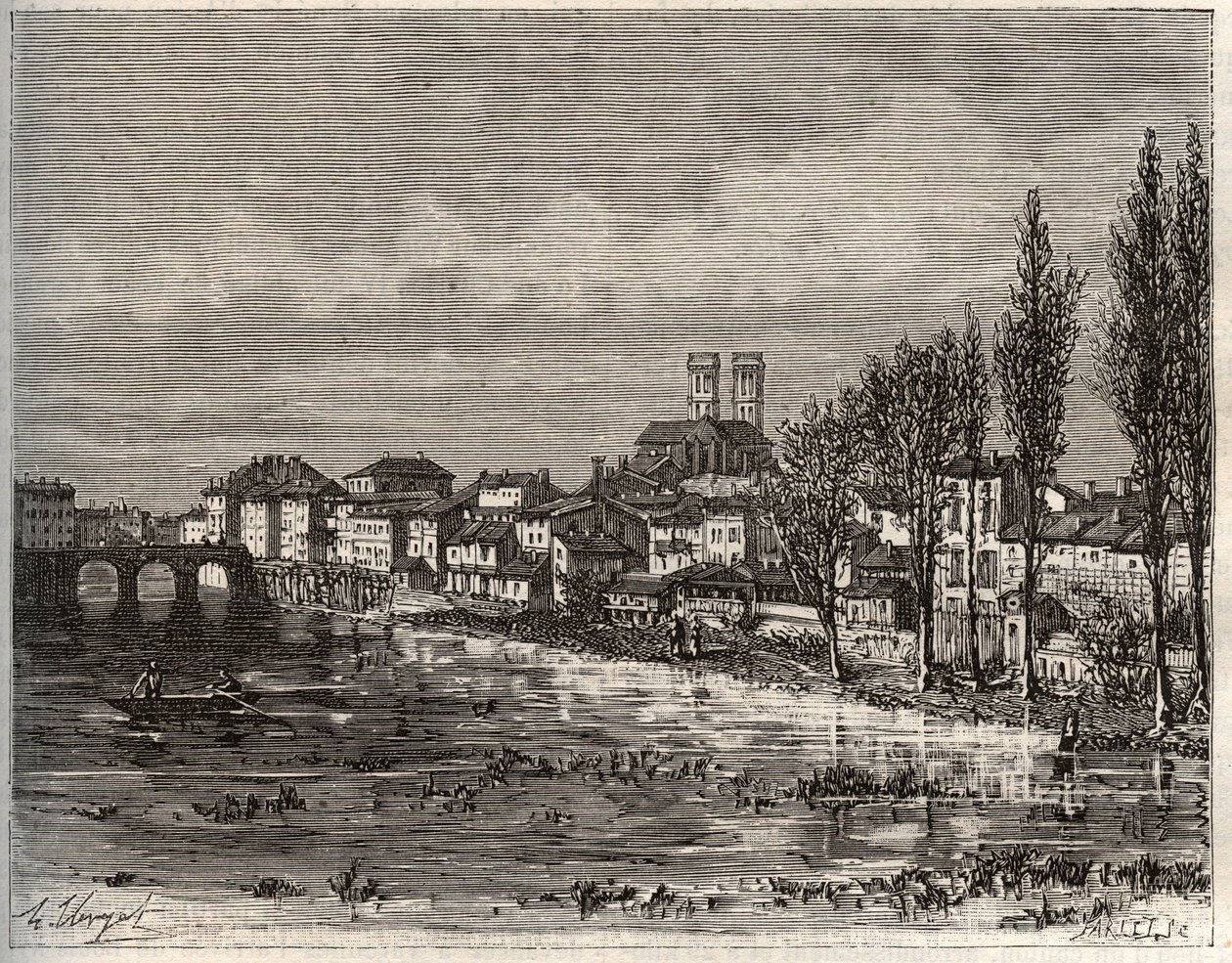 Verdun - Morbihan en Bretagne - gravure dans "La France illustrée" par V.A. Malt-Brown. 1884 - French School