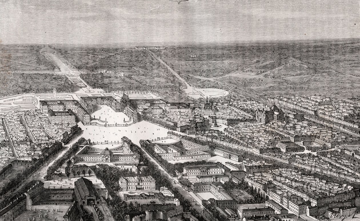 Versailles avec son château au XIXe siècle - gravure dans "La France illustrée : géographie, histoire, administration statistique" par V.A. Malt-Brown. 1884 - French School