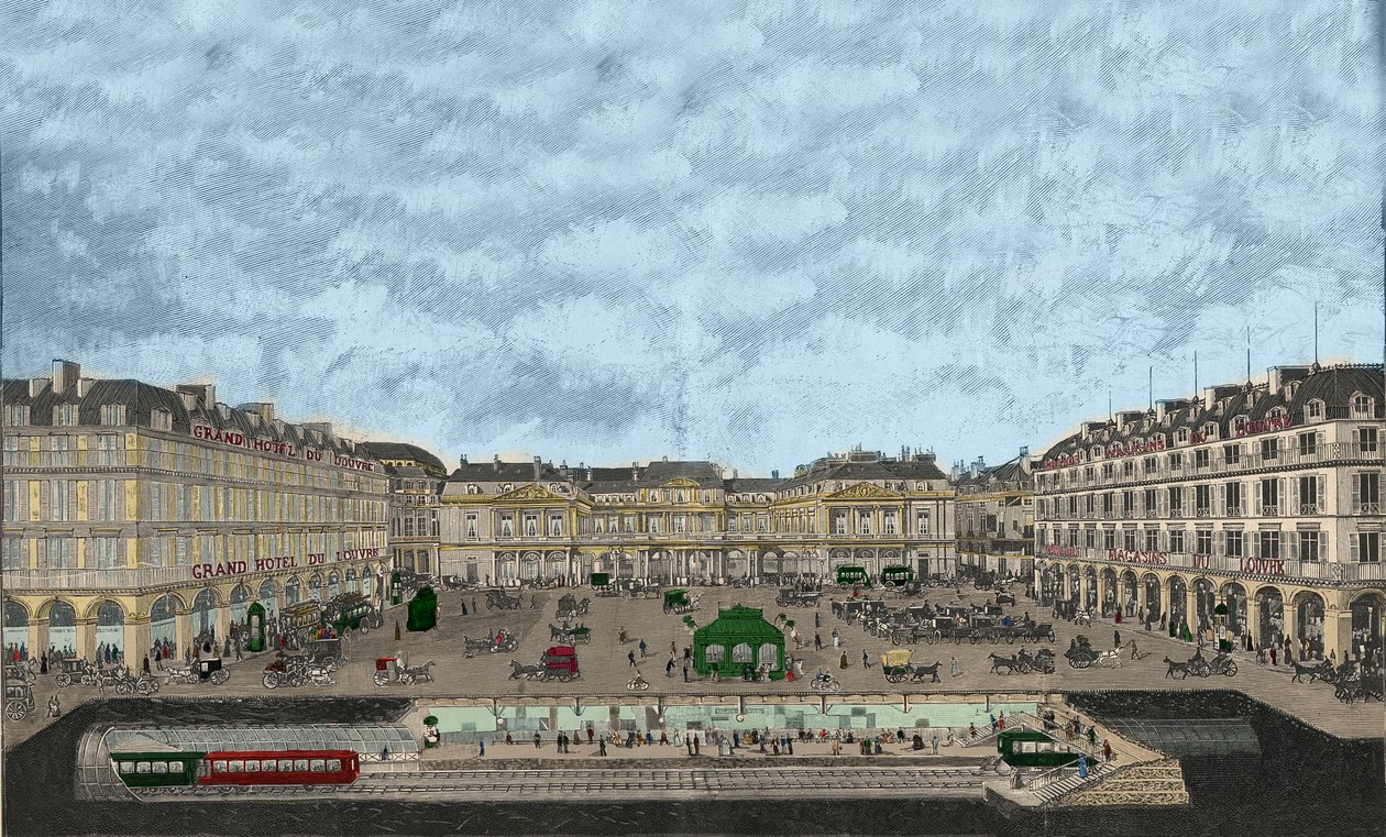 Vue du Palais-Royal et de la Rue de Rivoli avec une coupe transversale de la station de métro, 1898 - French School