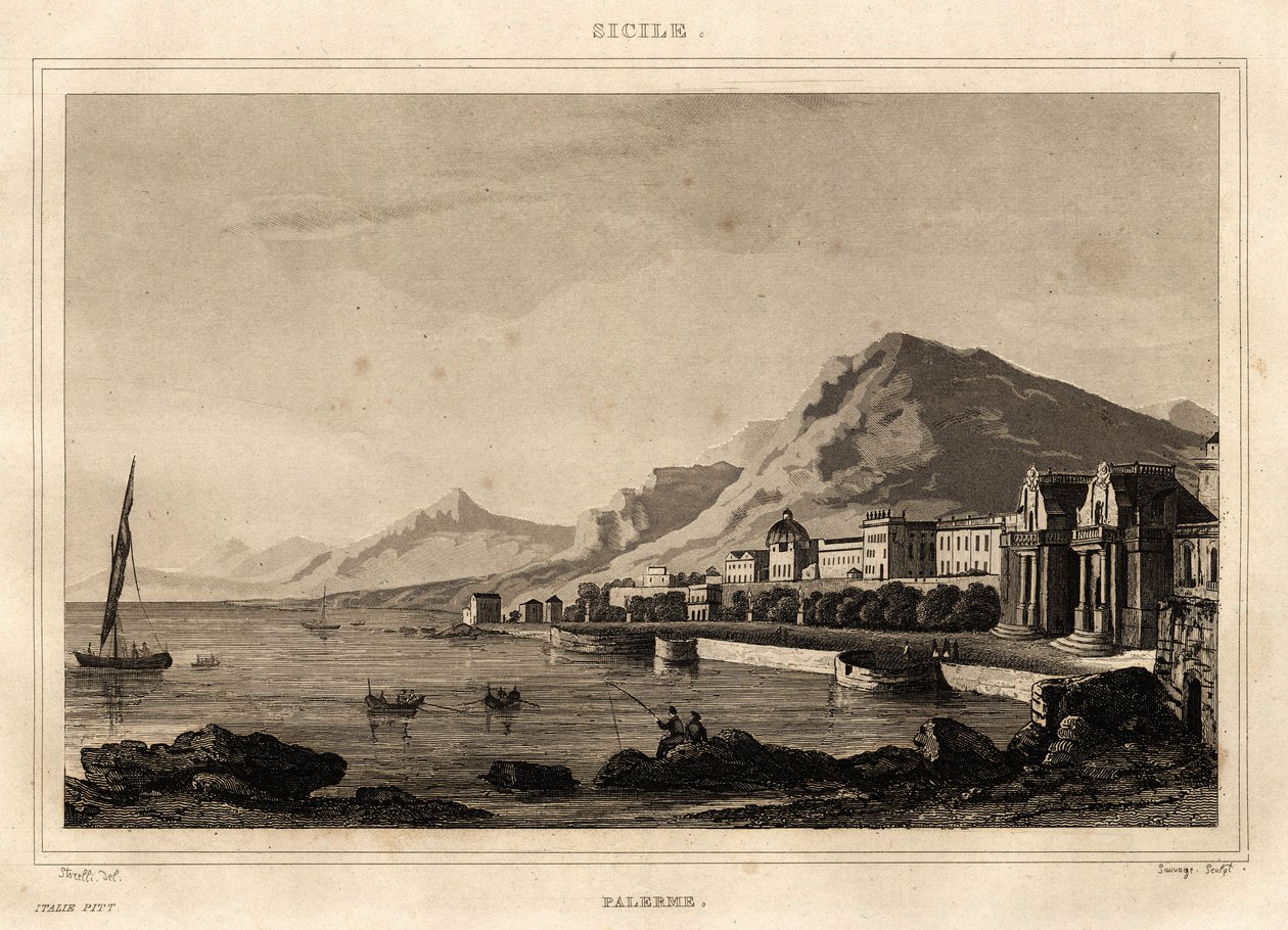 Vue de Palerme, Sicile, gravure par Storelli, dans « L