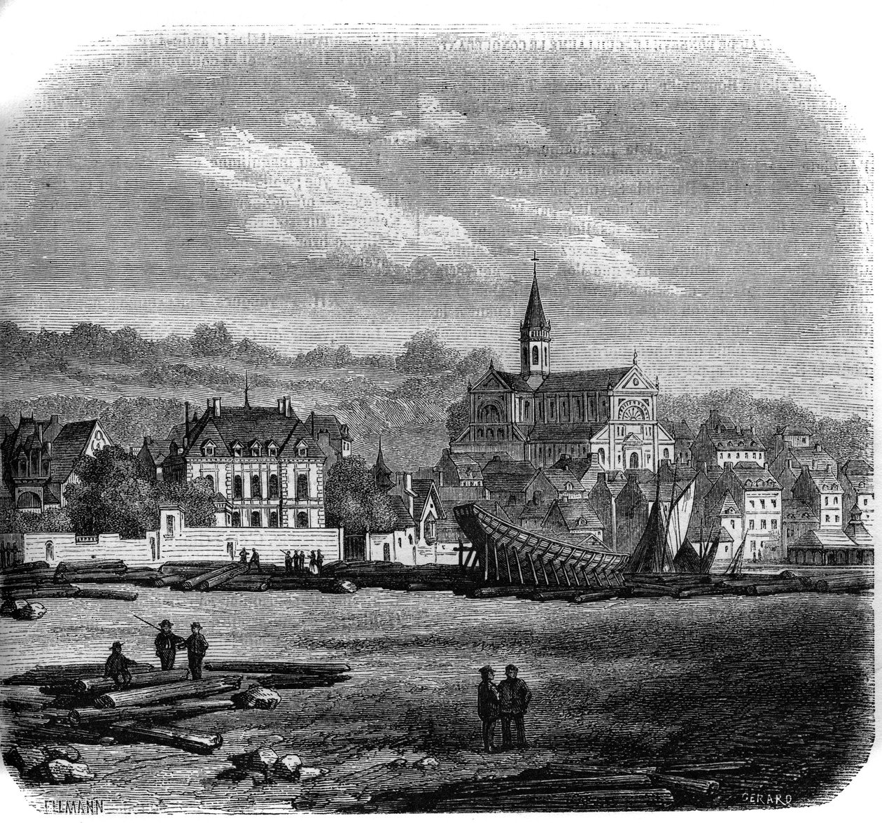 Vue de Trouville-sur-Mer avec la nouvelle église. Calvados (14) - French School