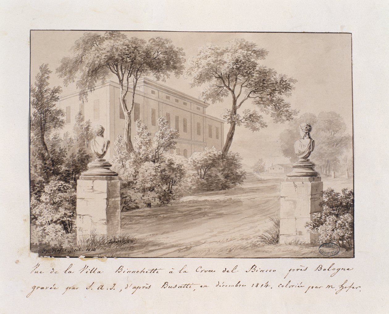 Vue de la Villa Bianchetti à Croce del Biacco près de Bologne, gravée par S.A.I. d