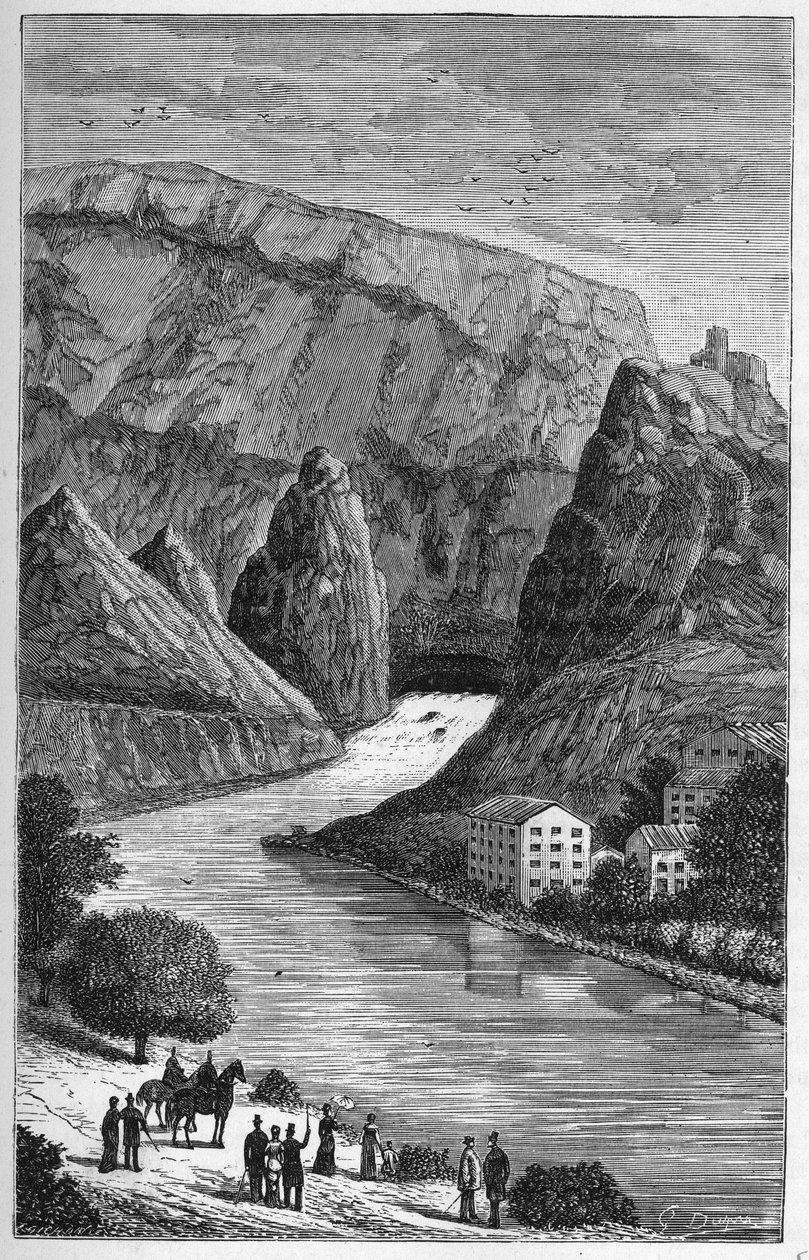 Vue de la Fontaine de Vaucluse dans le département de Vaucluse, région Provence-Alpes-Côte d
