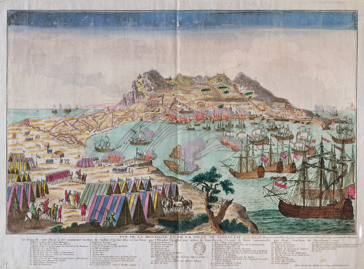 Vue du rocher et de la ville de Gibraltar pendant le siège de 1779 - French School