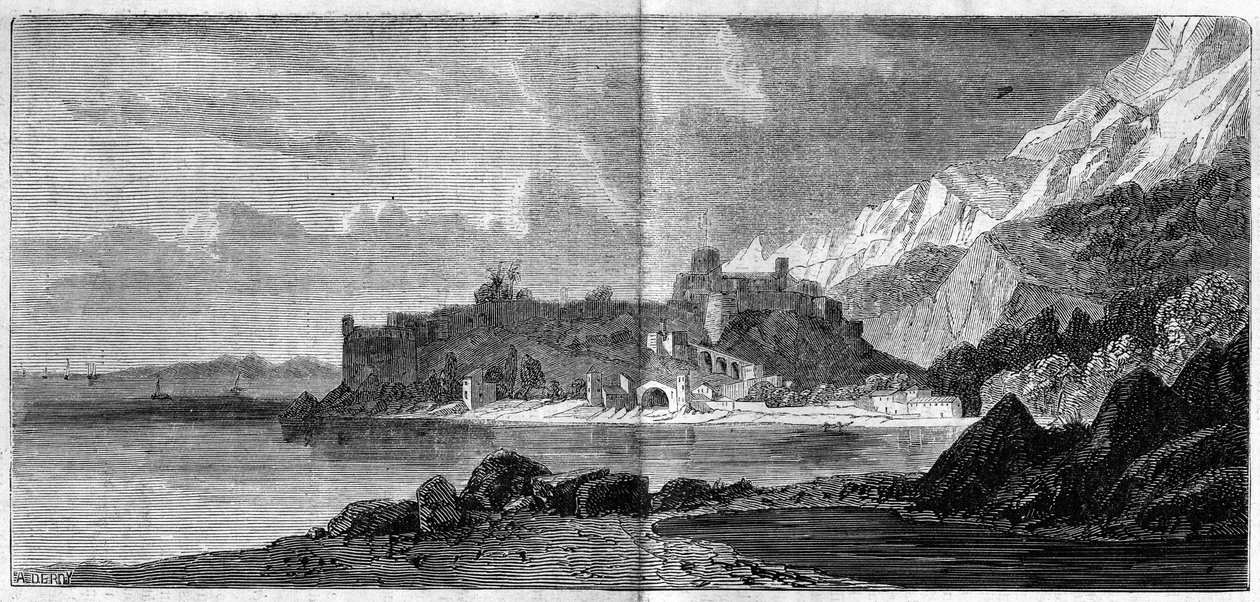 Vue de la ville de Monaco en 1860. Gravure dans « Le Monde Illustré » n°157 du 14 avril 1860. - French School