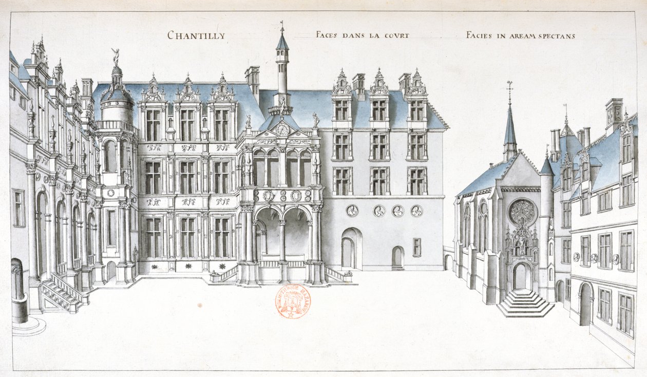 Vue de la cour et de la chapelle à Chantilly - French School